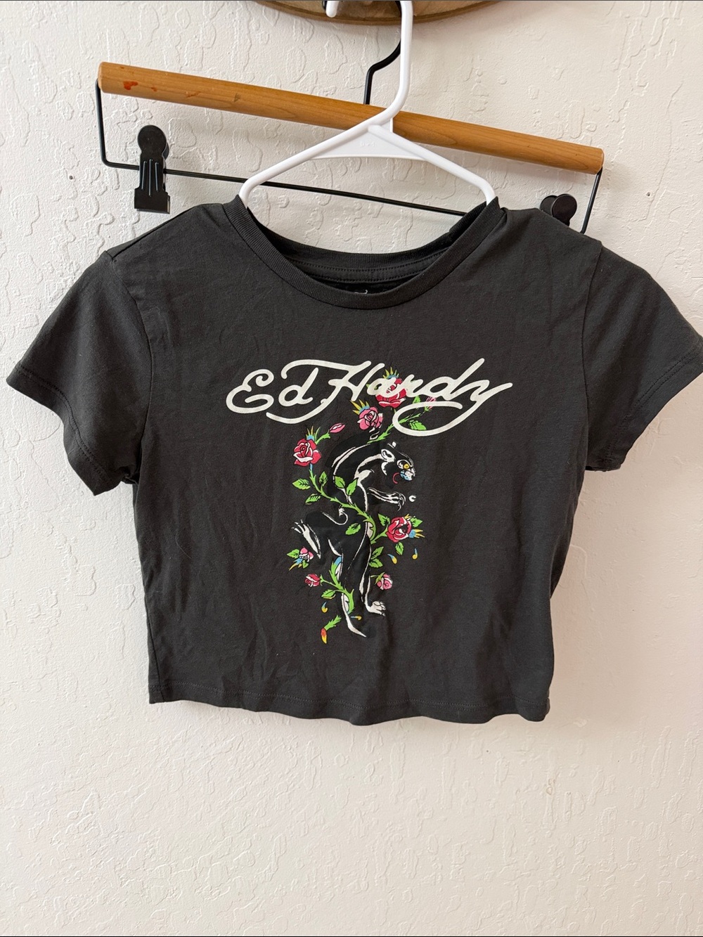 Ed Hardy Junior’s Panther Roses Spell Out Graphic T Shirt Medium